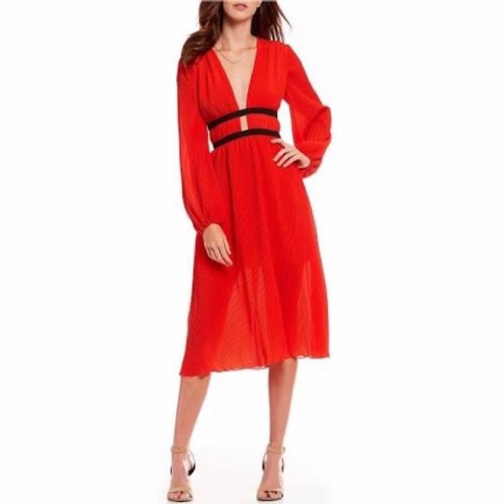NWOT Wayf Red/Orange Long Sleeve Cutout Midi Dress